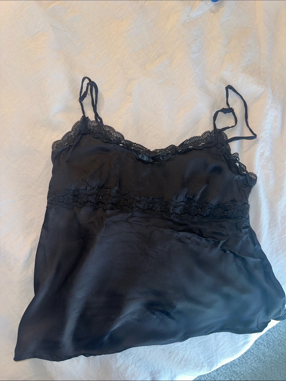 Black Satin Lace Trim Slip Cami